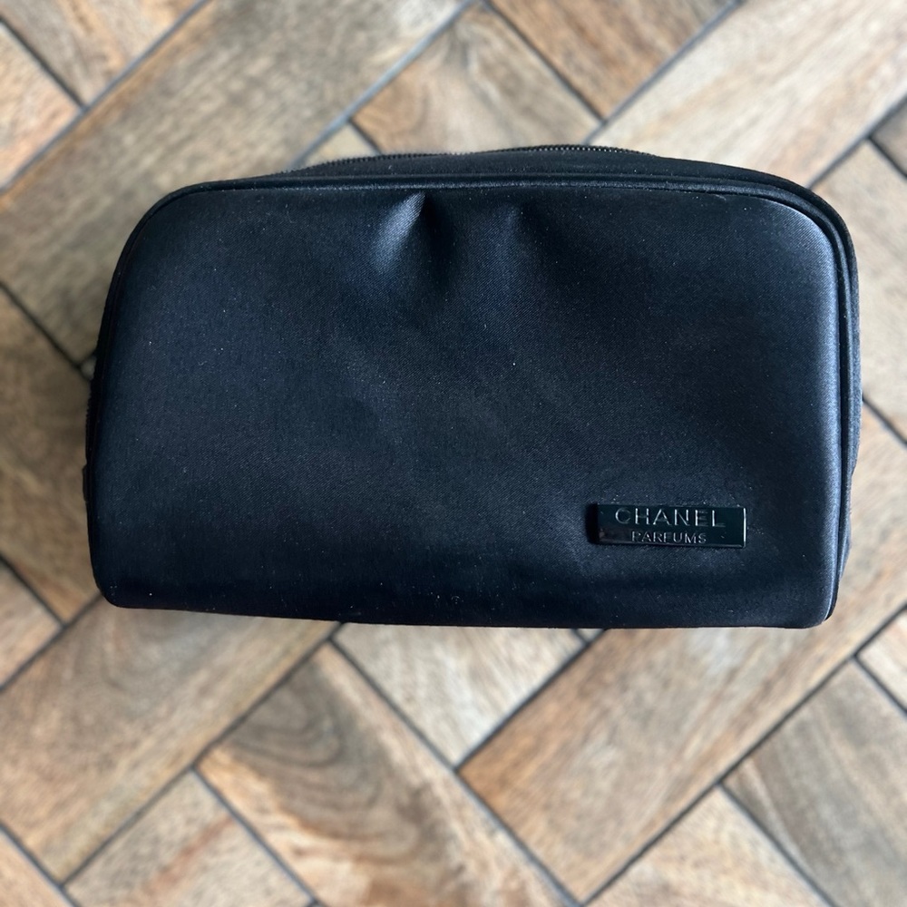 Chanel Parfums black cosmetics bag